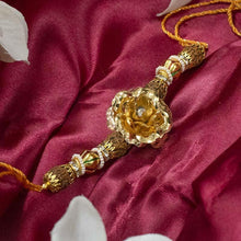 Load image into Gallery viewer, 24K Gold Foil Rose & Rudraksha Rakhi
