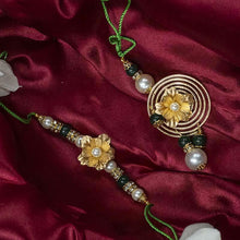 Load image into Gallery viewer, 24K Gold Foil Floral Bhaiya Bhabhi Lumba Rakhi-Set Of 2