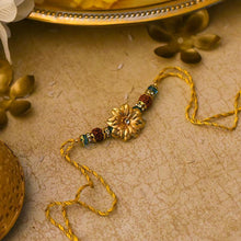 Load image into Gallery viewer, 24K Gold Foil Floral Rudraksh Rakhi