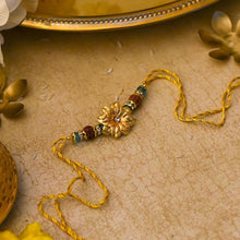 Load image into Gallery viewer, 24K Gold Foil Floral Rudraksh Rakhi