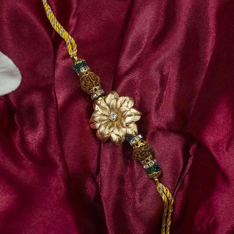 24K Gold Foil Floral Rudraksh Rakhi