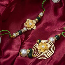 Load image into Gallery viewer, 24K Gold Foil Floral Bhaiya Bhabhi Lumba Rakhi-Set Of 2
