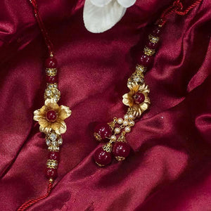 24K Gold Foil Floral Bhaiya Bhabhi Rakhi-Set Of 2