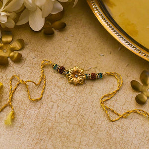 24K Gold Foil Floral Rudraksh Rakhi