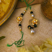 Load image into Gallery viewer, 24K Gold Foil Floral Bhaiya Bhabhi Lumba Rakhi-Set Of 2
