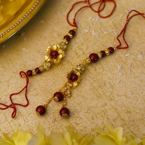 24K Gold Foil Floral Bhaiya Bhabhi Rakhi-Set Of 2