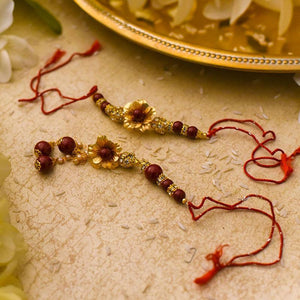 24K Gold Foil Floral Bhaiya Bhabhi Rakhi-Set Of 2