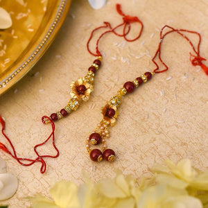 24K Gold Foil Floral Bhaiya Bhabhi Rakhi-Set Of 2